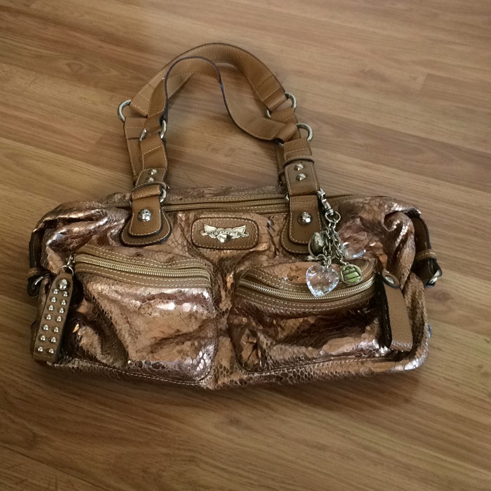 Kathy Van Zeeland copper snakeskin bag